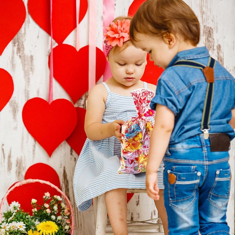 FloraSea 200PCS Valentines Day Gift Bags, Valentines Bag for Kids Class, Valentine’s Goodie Bags with Twist ties for Party Favor, Classroom Exchange Prizes, Valentines Candy Bags - Image 4
